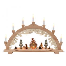 Arco de madeira iluminado, c/ figuras de inverno