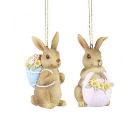 Ornamento para decoração de Páscoa coelhos com flores