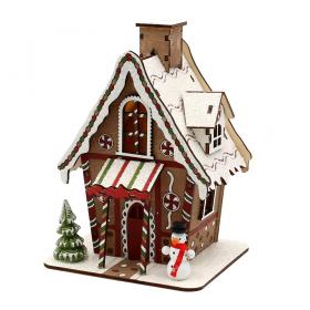 Casa Pão de Mel em madeira c/ árvore de Natal e boneco de neve, Sigro
